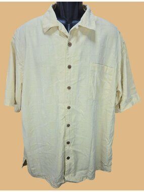 Joseph & Feiss Mens Yellow Silk Short Sleeve Hawaiian Shirt XLT